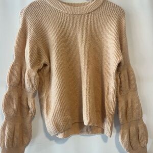 Tan Crew Neck Sweater with Unique Sleeves